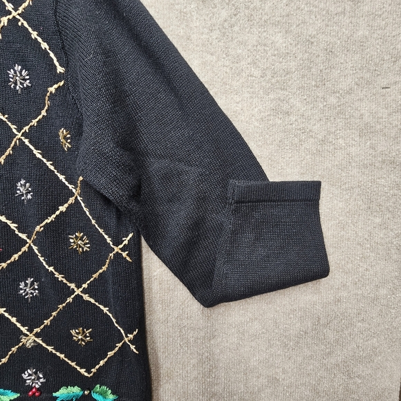 OHI Vintage Christmas Embroidered Cardigan Faux Fur Collar Button Front Size XL - Picture 12 of 14